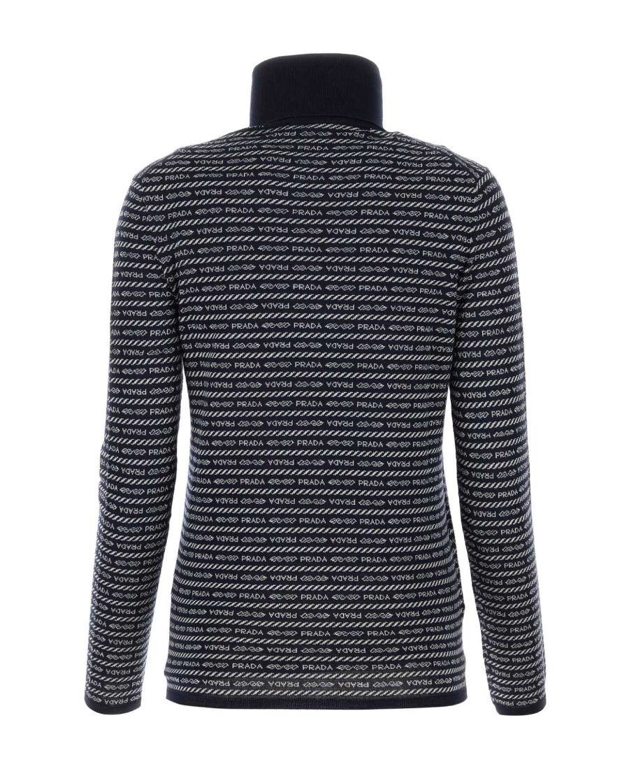 Prada Superfine Wool Turtleneck Sweater With Intarsia Logo In Black