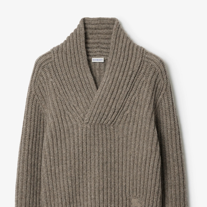 Burberry Soft Wool Knit Sweater With Shawl Collar In Gray