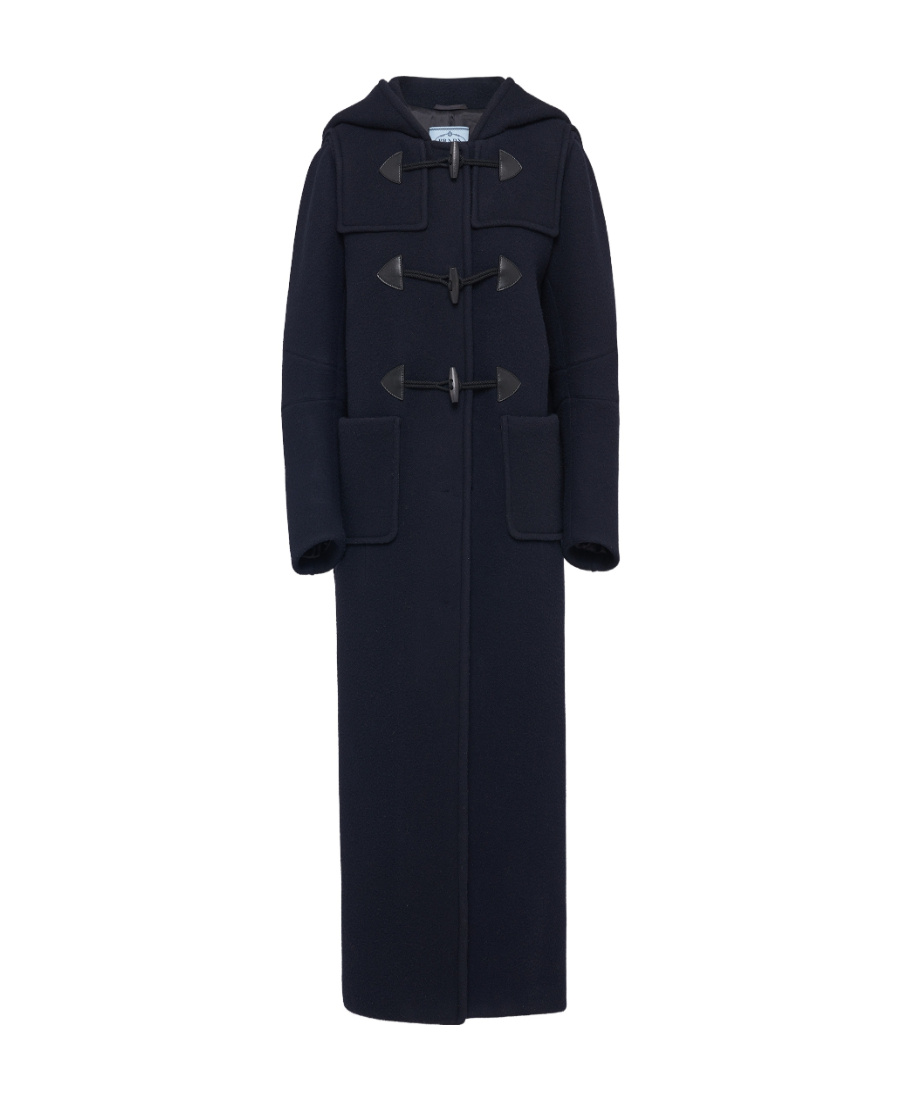 Prada Hooded Wool Coat In Blue