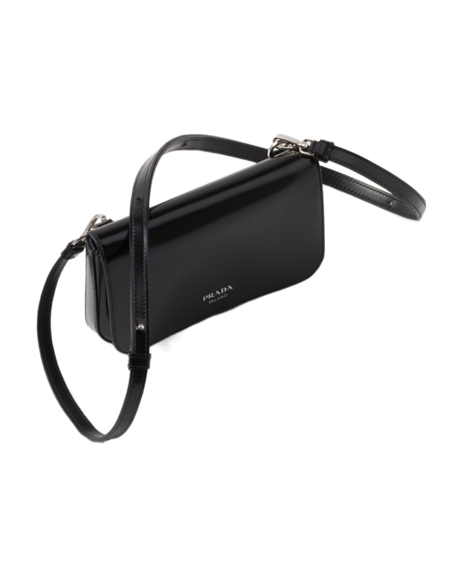 Prada Brushed Leather Mini-bag With Shoulder Strap In Black