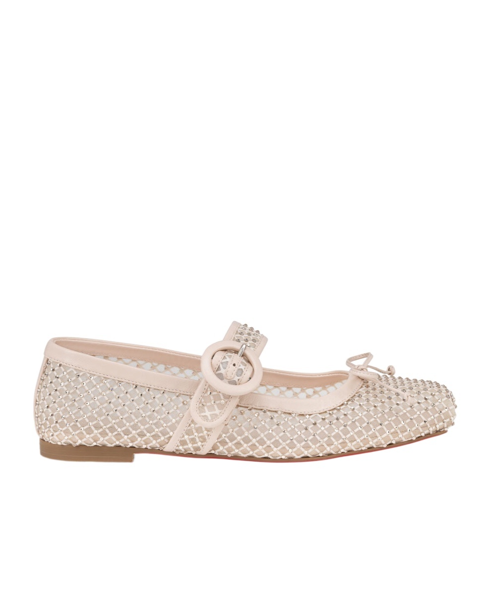 Christian Louboutin Mamastrapitna Crystal Embellished Mesh Flat In Nude