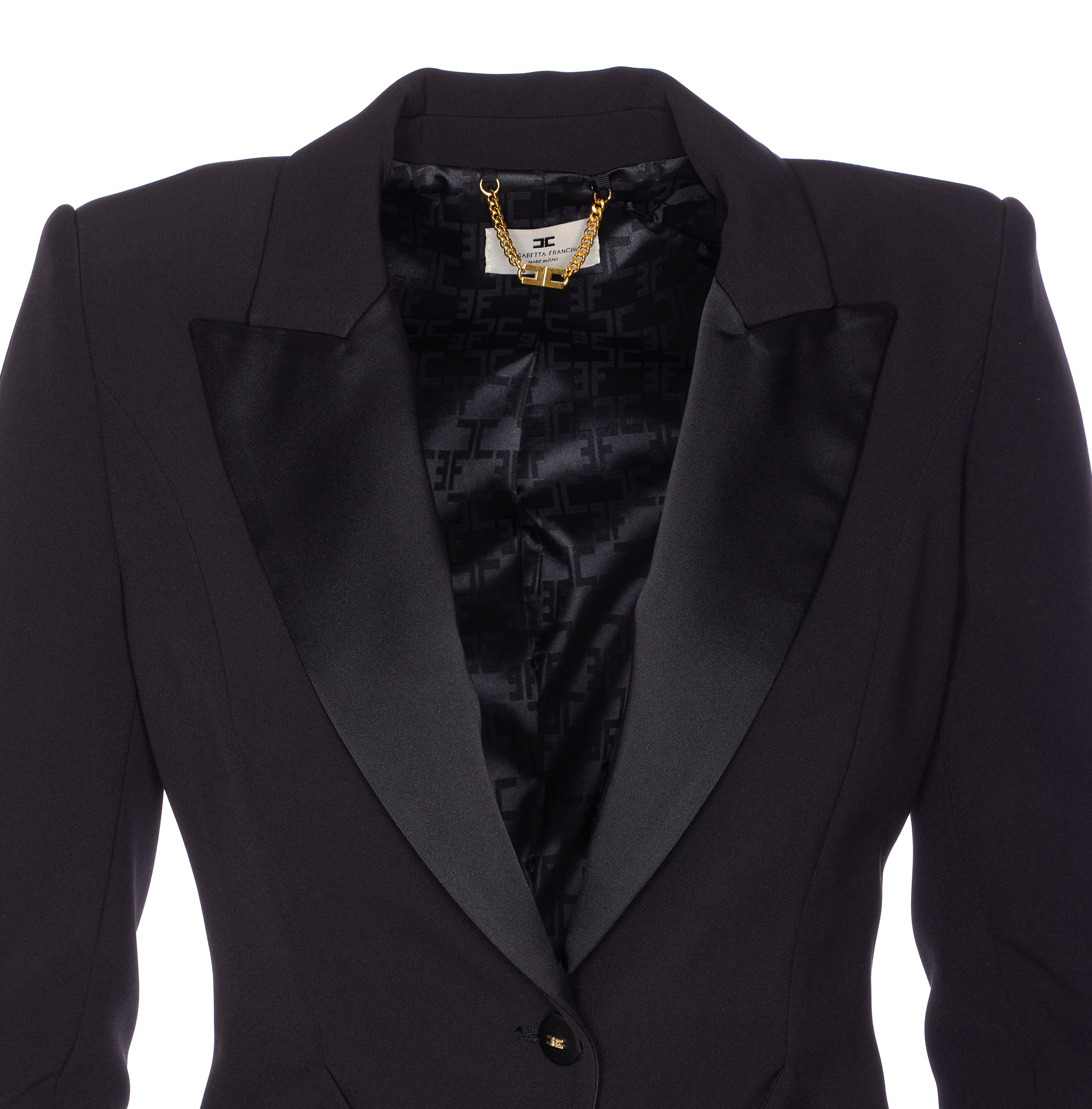 Elisabetta Franchi Tailored Blazer With Satin Lapel In Black