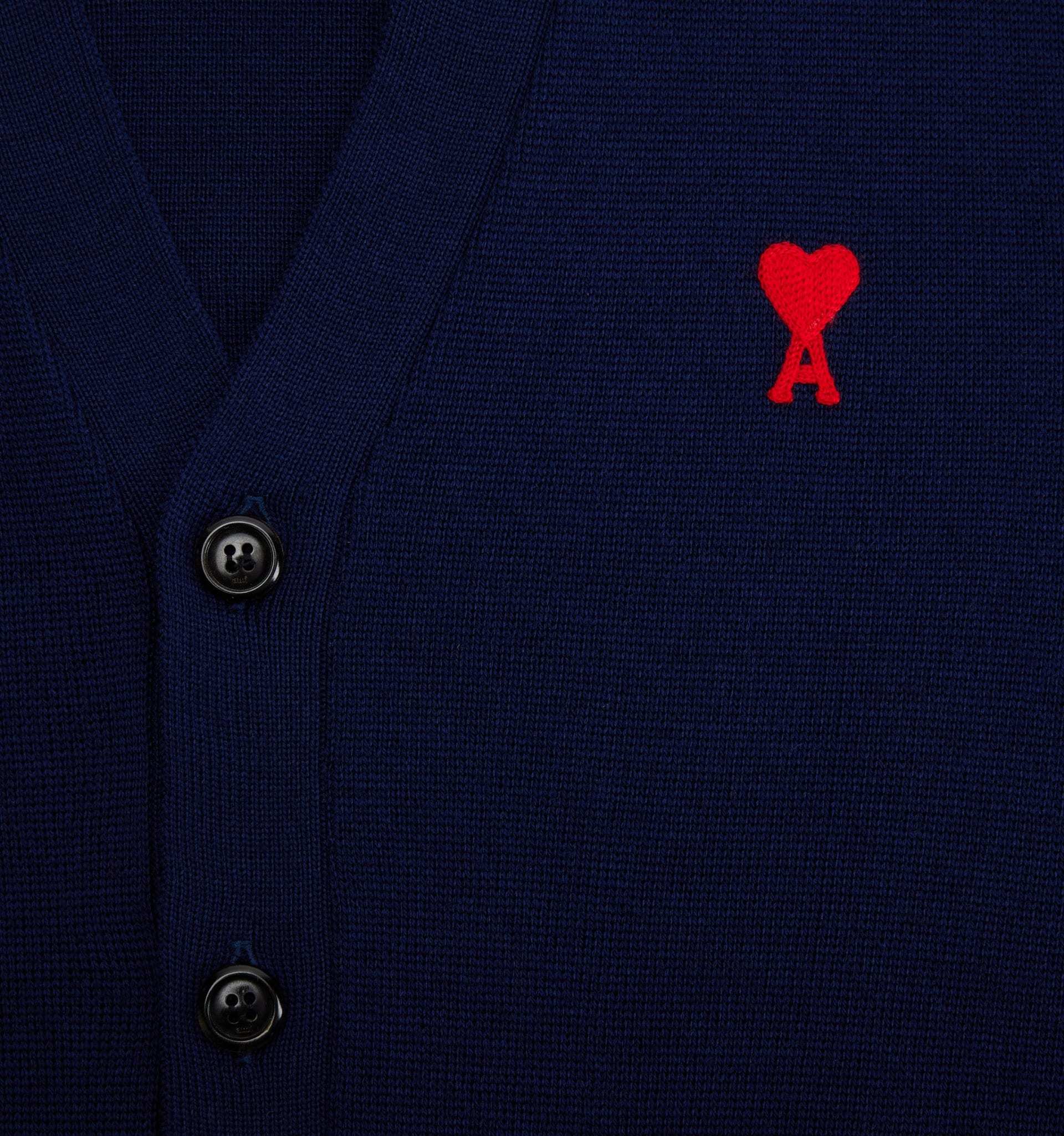 Ami Alexandre Mattiussi Ami Ami De Coeur Logo Embroidered V-neck Knitted Cardigan In Blue