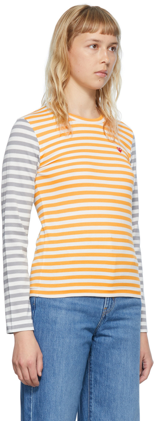 Comme Des Garçons Play Striped Long-sleeved T-shirt In Multicolor