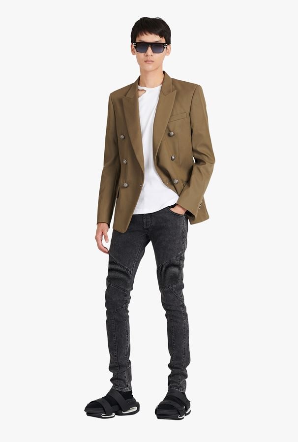 Balmain Logo Debossed Skinny Jeans In Black