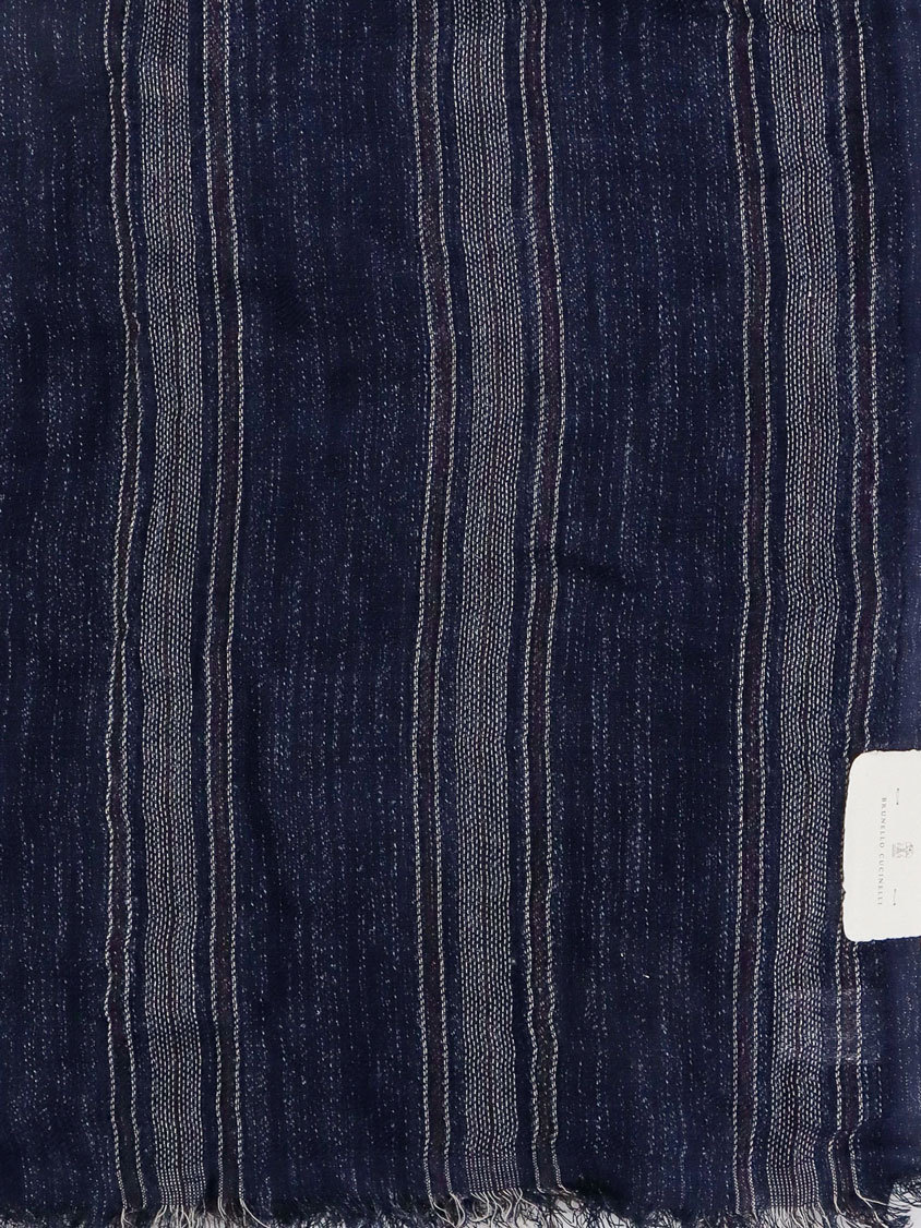 Brunello Cucinelli Stripe Frayed Edge Scarf In Blue
