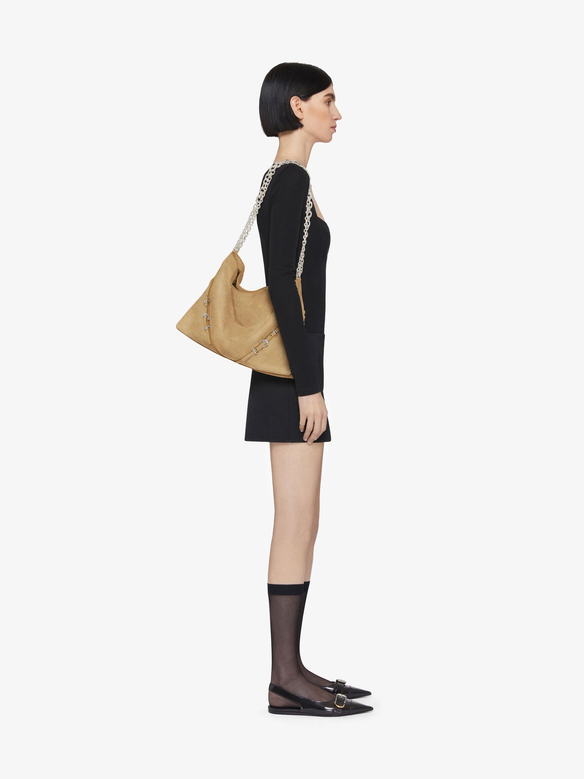 Shop Givenchy Medium Voyou Chain Bag In Suede In Nude