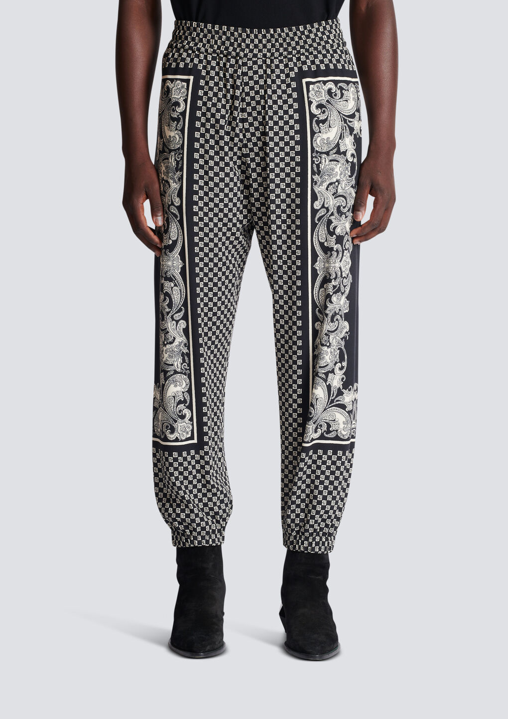 Balmain Monigram-print Elasticated-waistband Track Pants In Gray