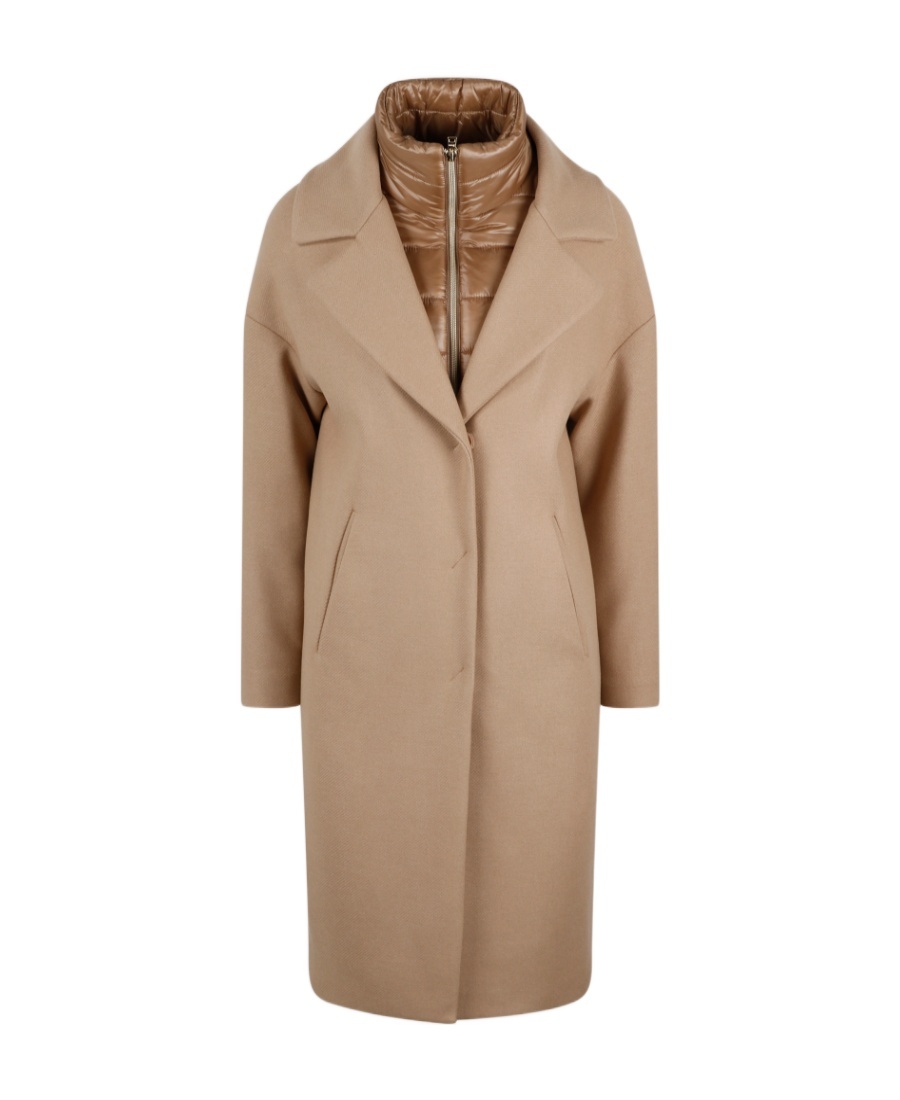 Herno Padded-collar Single-breasted Long Sleeved Coat In Brown
