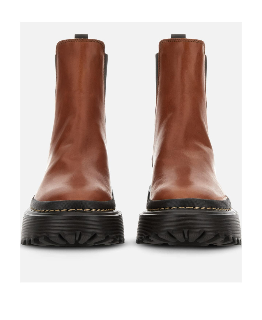 Hogan Chunky Sole Leather Ankle Boots In Black