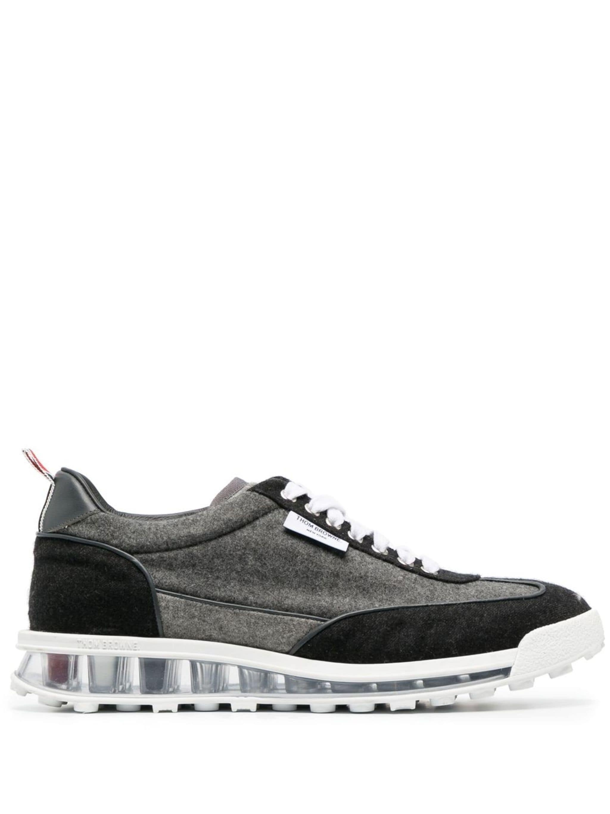 Thom Browne Flannel Sneakers With Iconic Tricolor Detail In Black