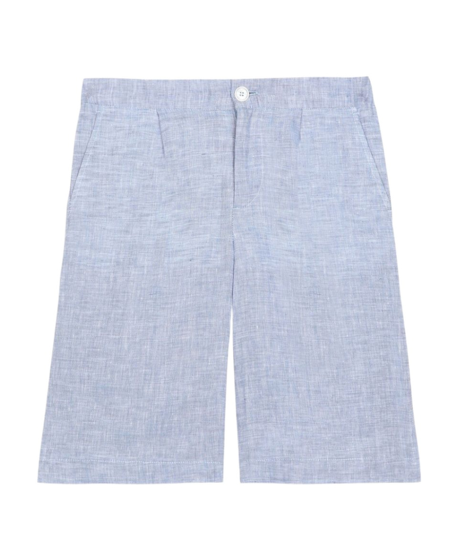 Dolce & Gabbana Logo-patch Linen Bermuda Shorts In Blue