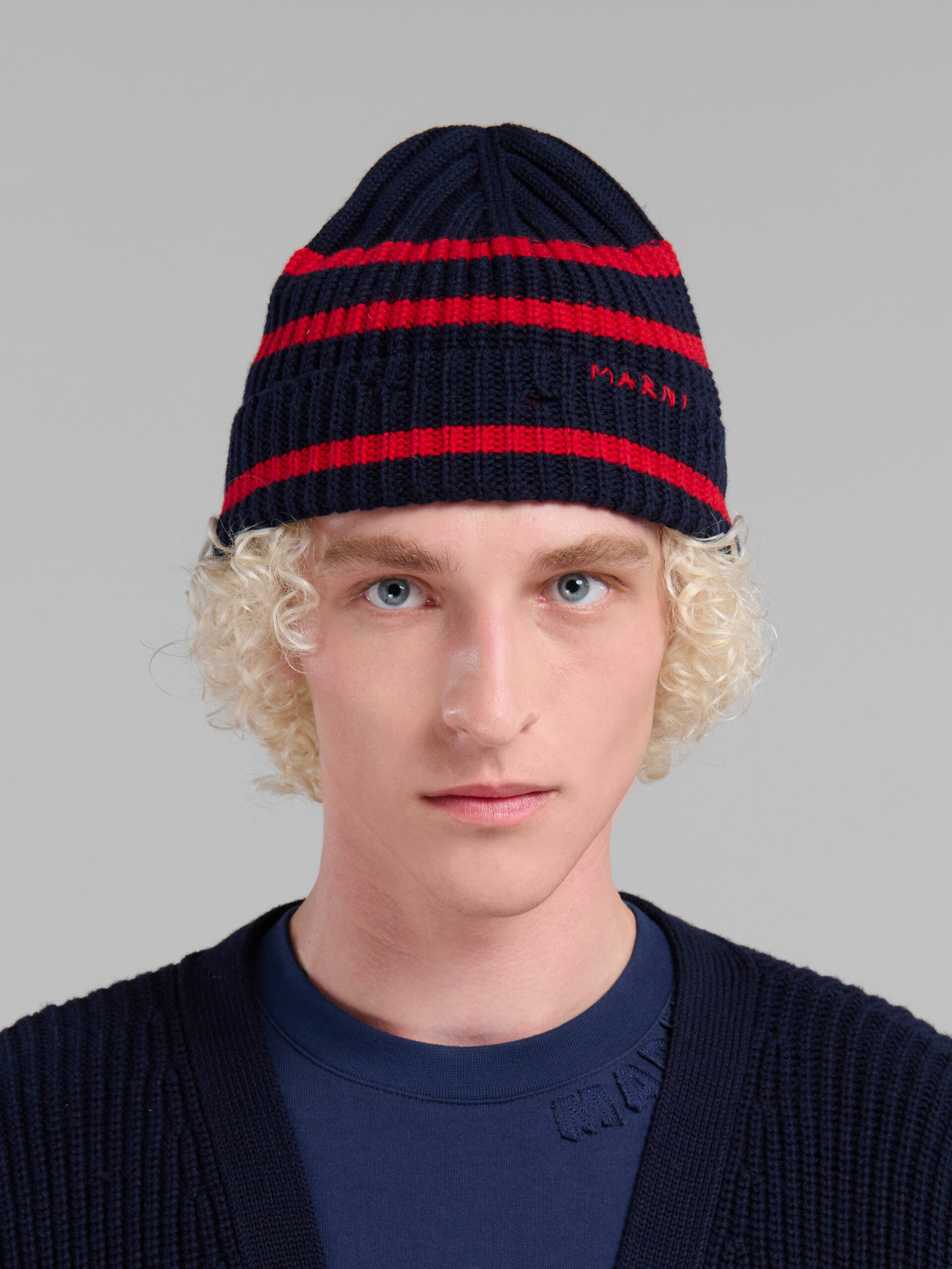 Marni Logo-embroidered Virgin-wool Beanie In Black