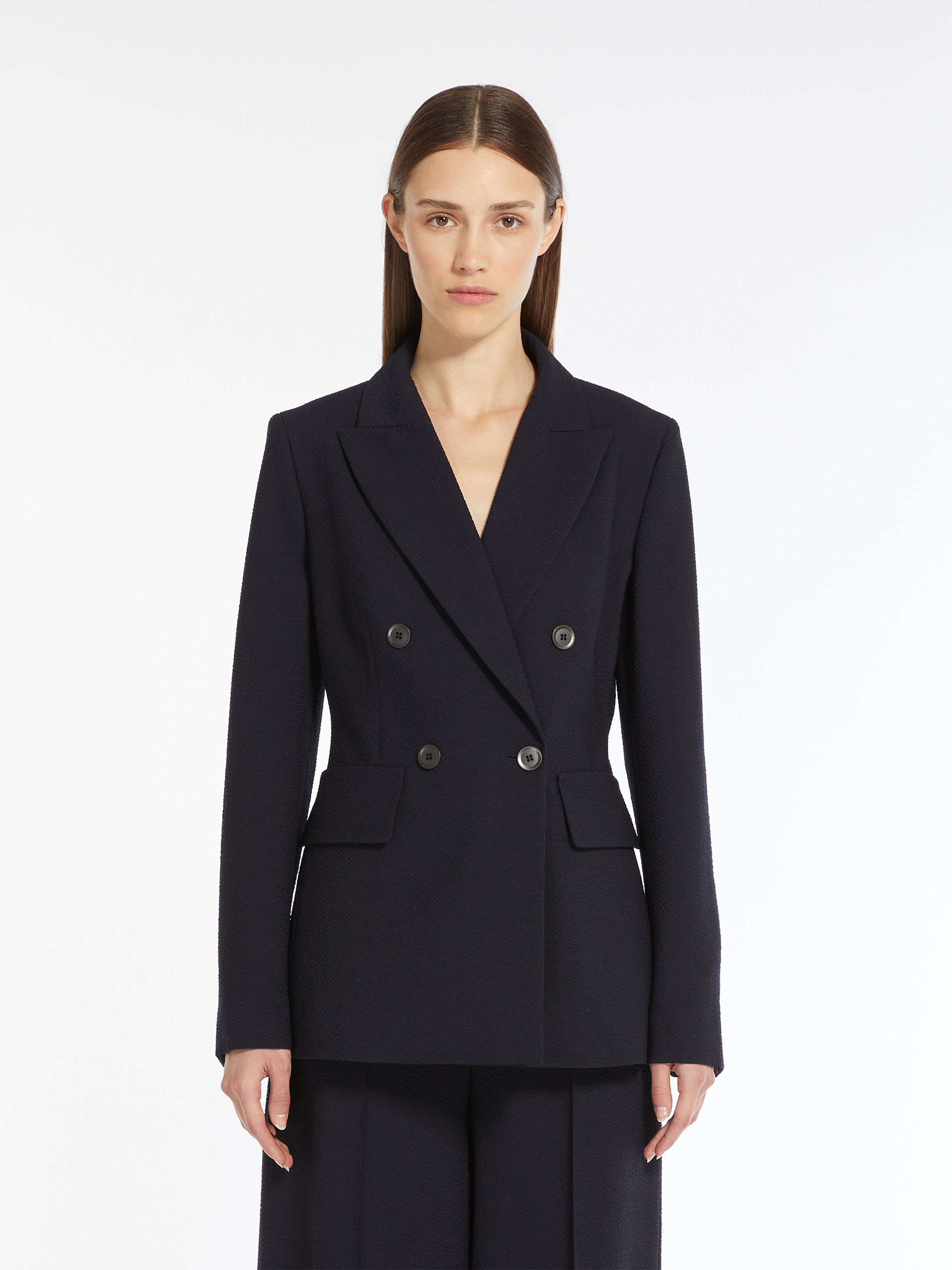 Max Mara Wool Double-breasted Suit Jacket In Blue