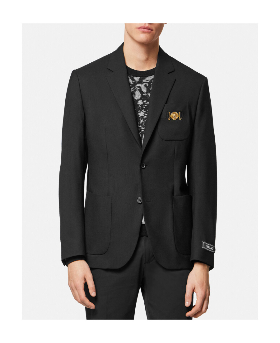 Versace Virgin Wool 2-button Blazer With Golden Medusa Detail In Black