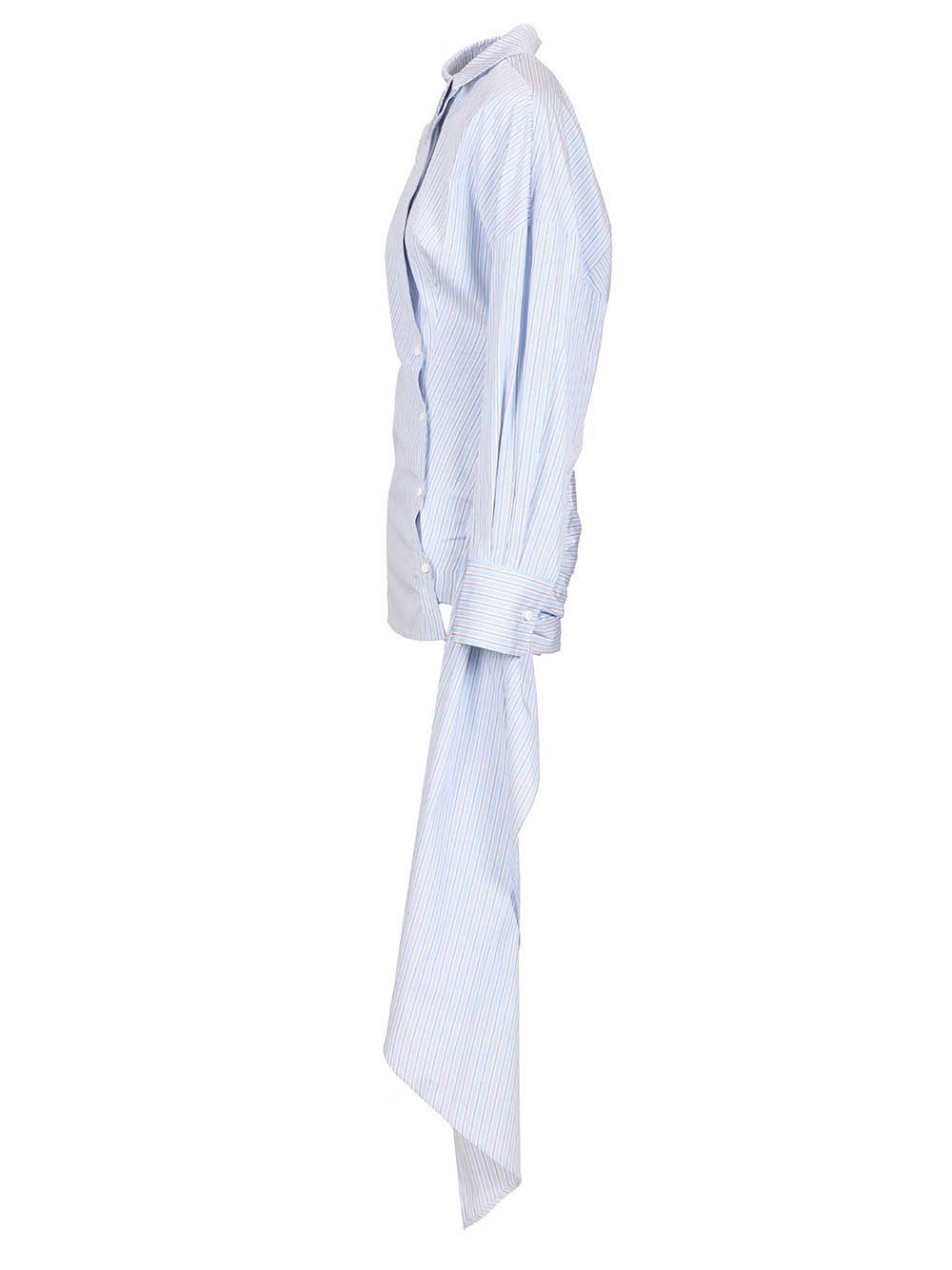 Attico Knotted Striped Cotton-poplin Mini Dress In Blue