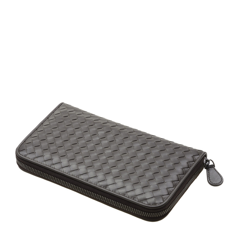 Bottega Veneta Intracciato Piccolo Woven Wrap-around Zipper Wallet In Brown