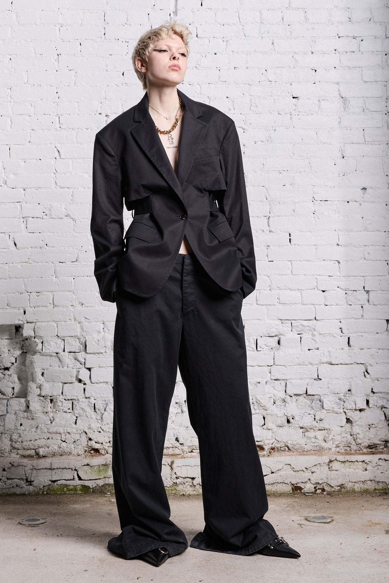 R13 High-waist Wide-leg Trousers In Black
