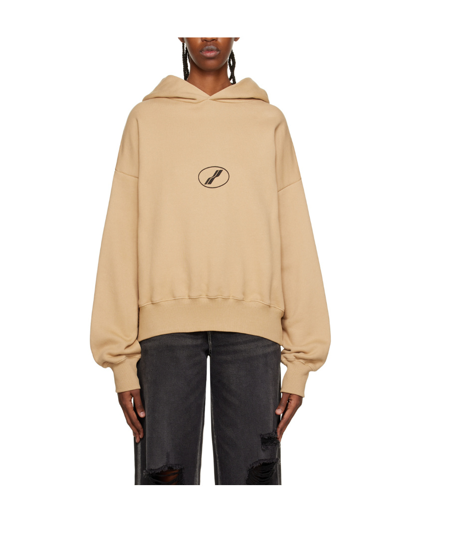 We11 Done Logo Print Cotton Hoodie In Nude