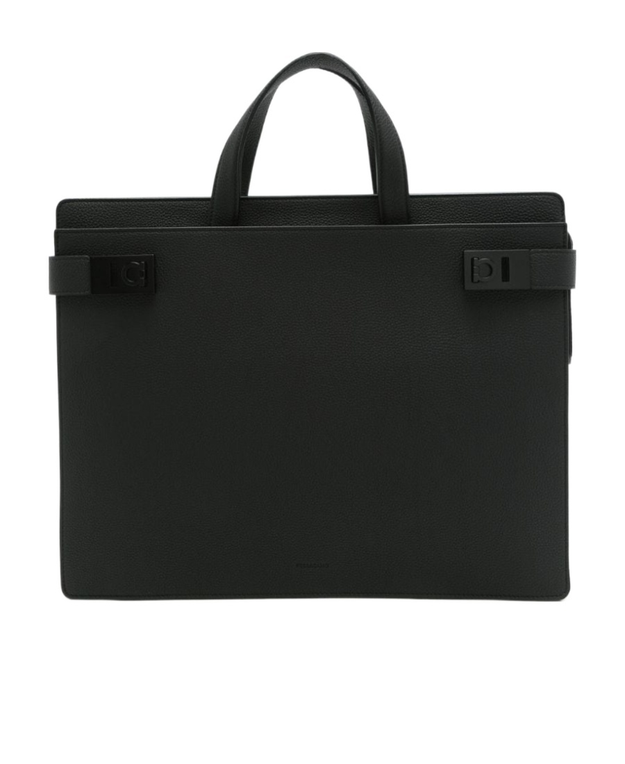 Ferragamo Medium Gancini Buckle Leather Briefcase In Black