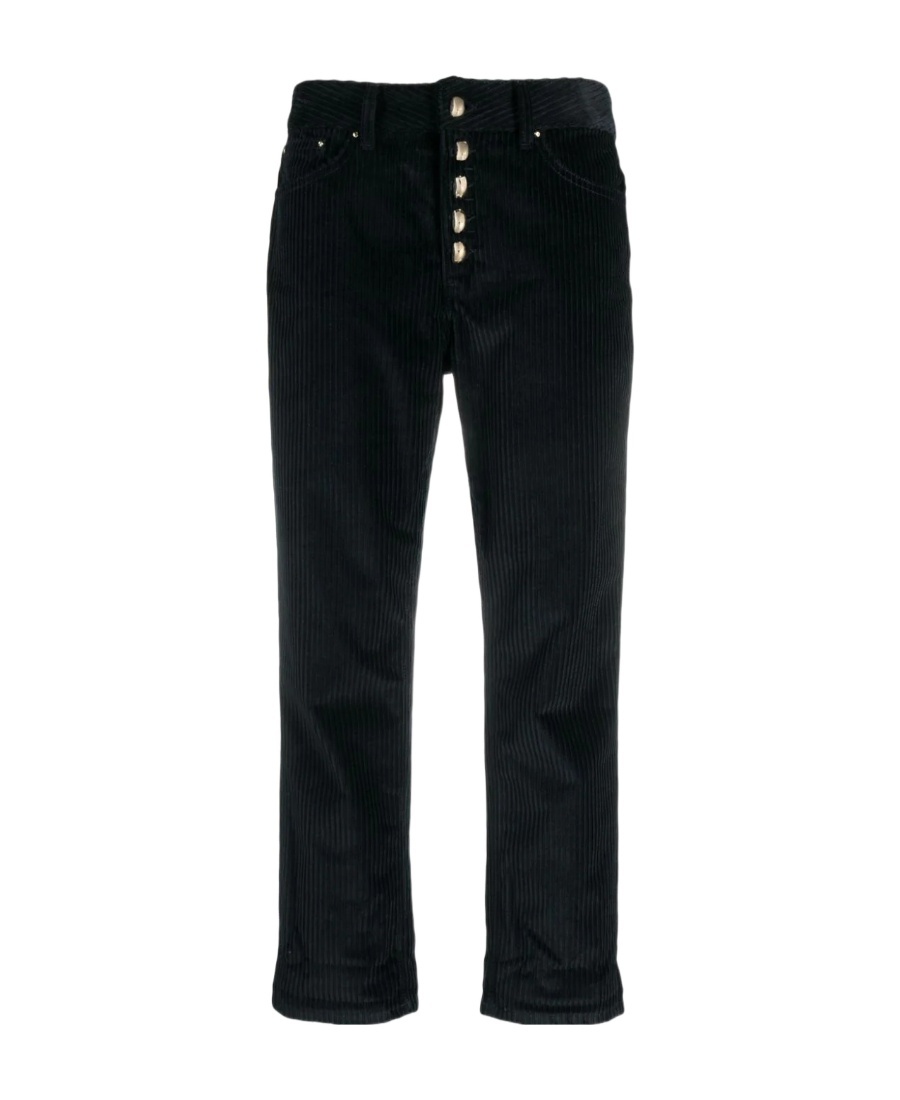 Dondup Cropped Corduroy Straight-leg Trousers In Black