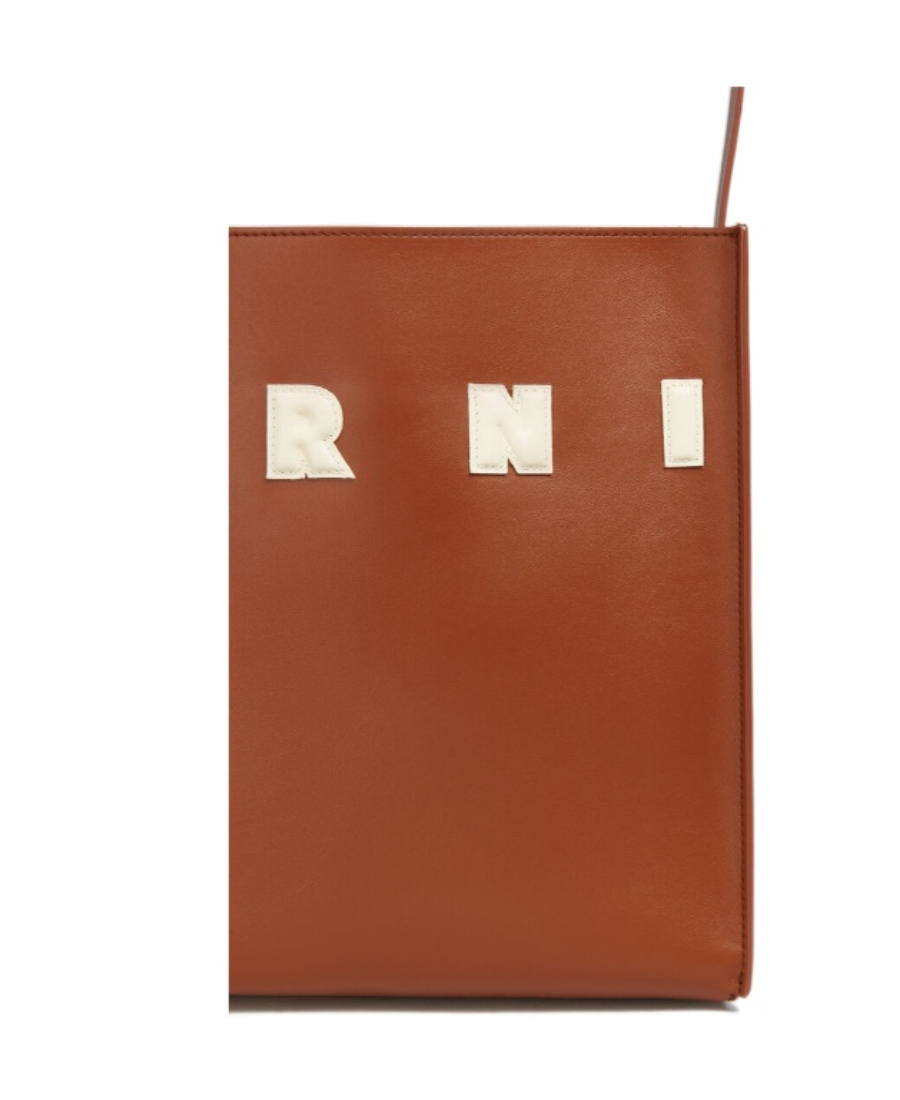 Marni Museo Logo-patch Leather Bag In Brown