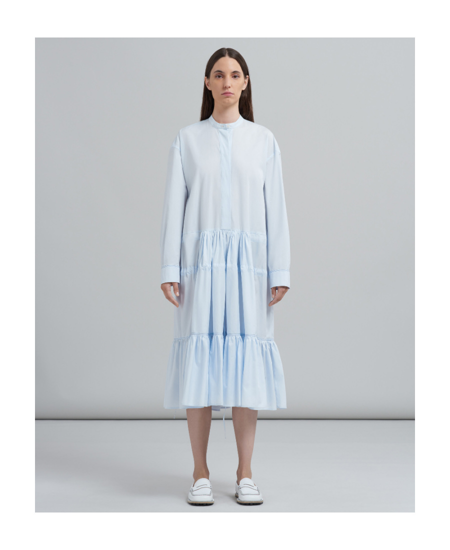 Marni Drawstring Poplin Midi Shirtdress In Blue