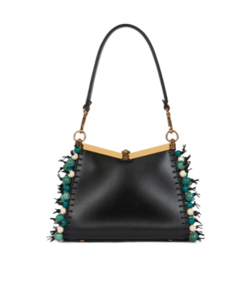 Etro Small Shoulder Bag In Smooth Black Leather In Black
