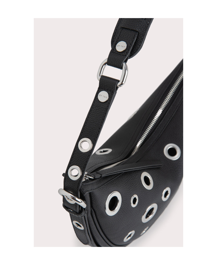 By Far Leather Shoulder Bag With Studs And Grommet Detailing In Black