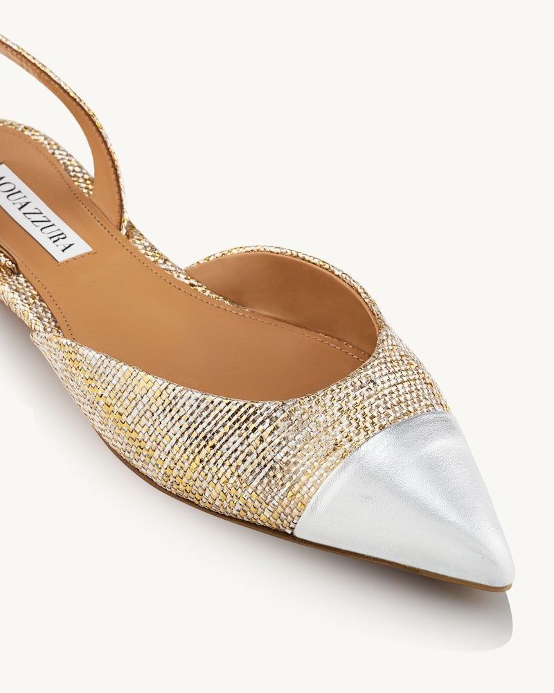 Aquazzura 10mm Milanese Laminated Leather Flats In Nude