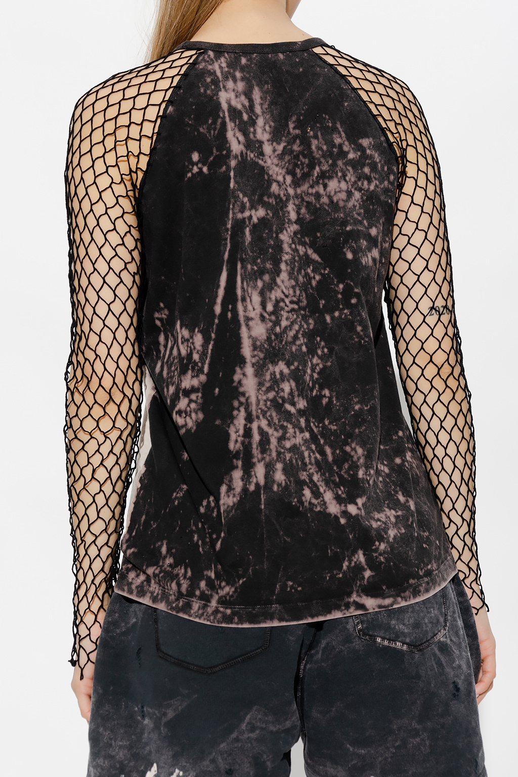 Shop Dsquared2 Abstract Pattern Mesh Sleeve Top In Black