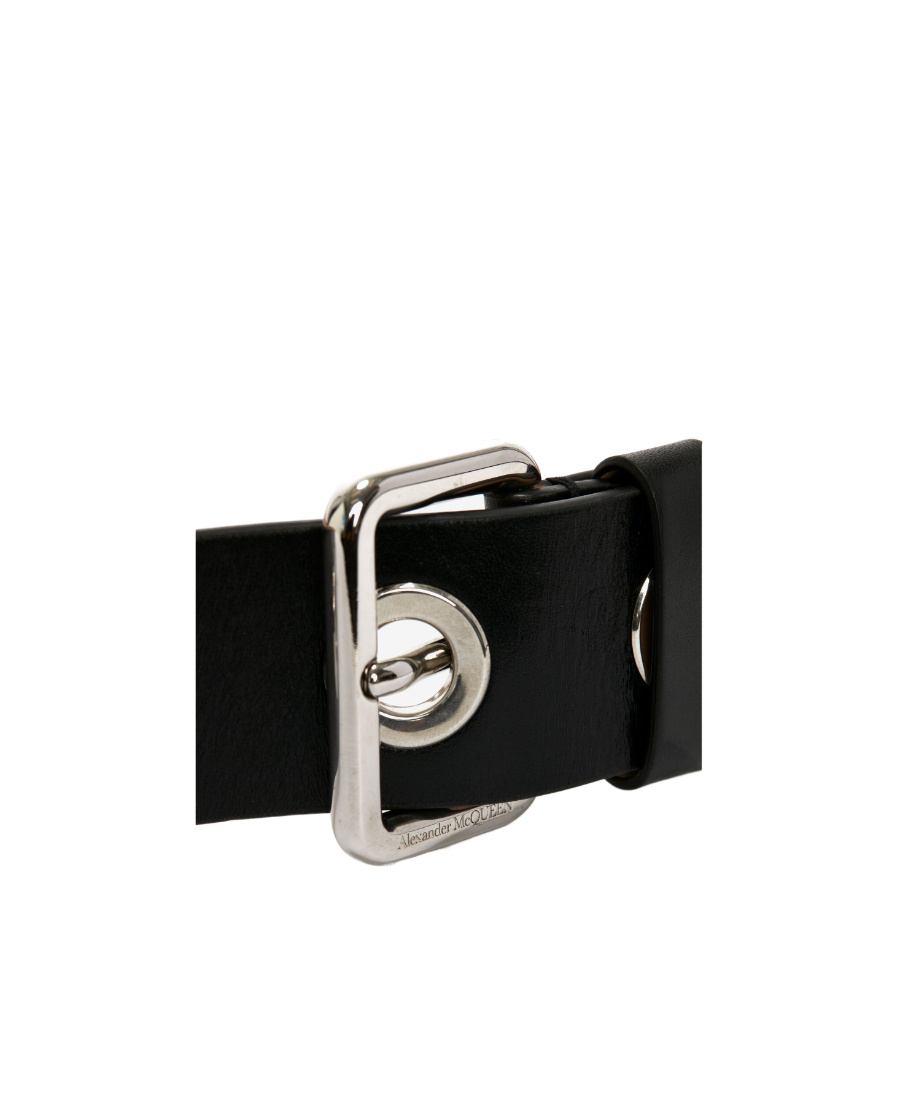 Alexander Mcqueen Eyelets Leather Belt In Black