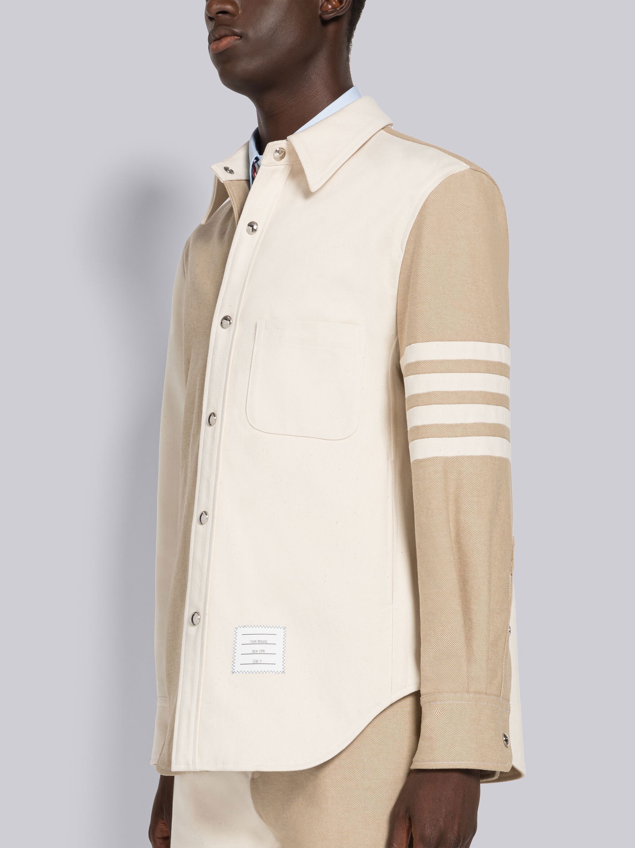 Thom Browne 4-bar Patchwork Denim Shirt In White