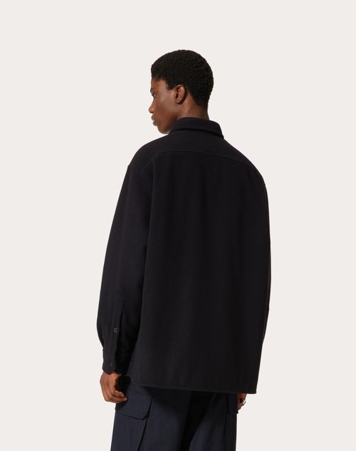 Valentino Rear Yoke Wool Blend Shirt In Black