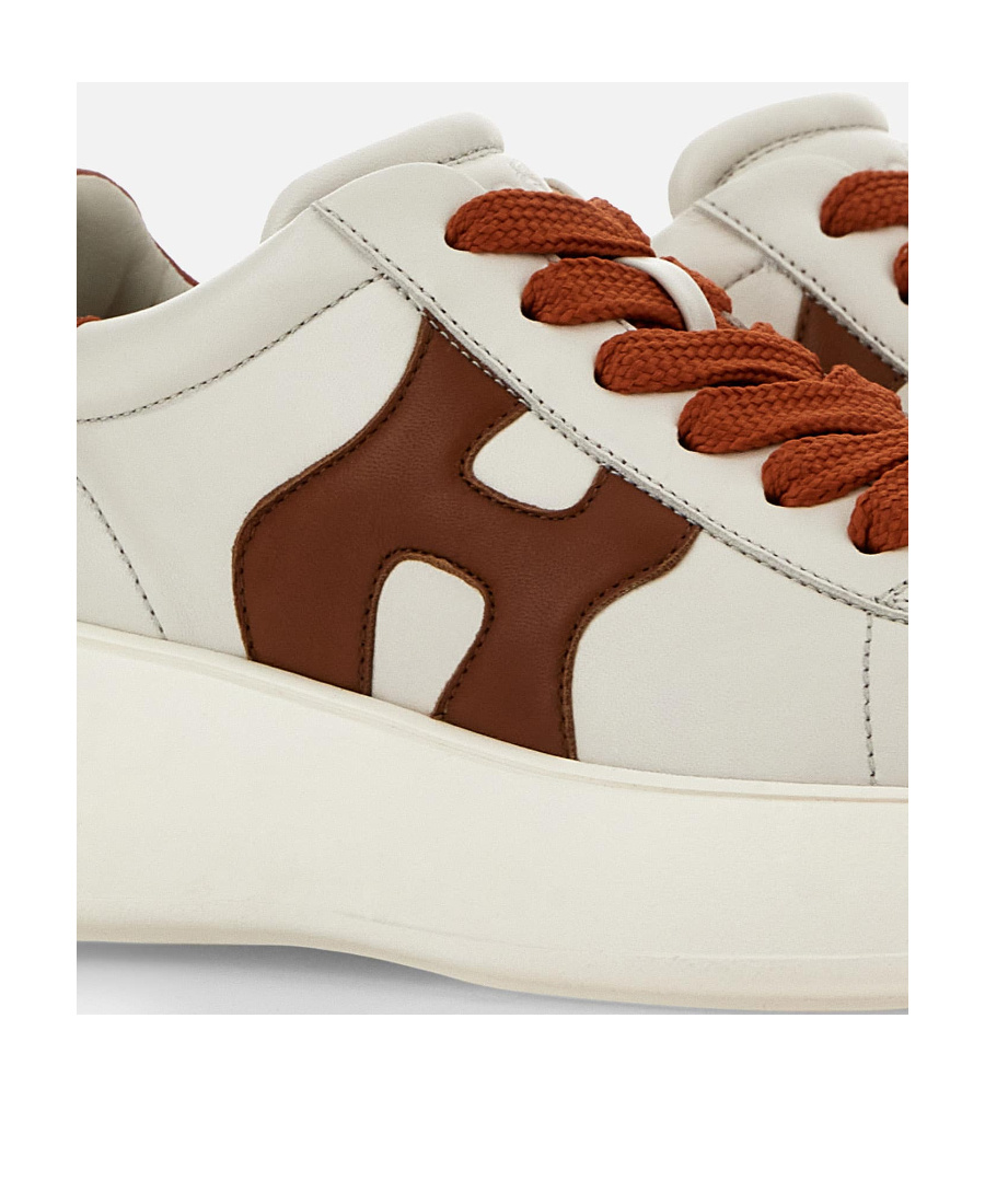 Hogan Rebel Calf Leather Sneakers With Pink Heel In White