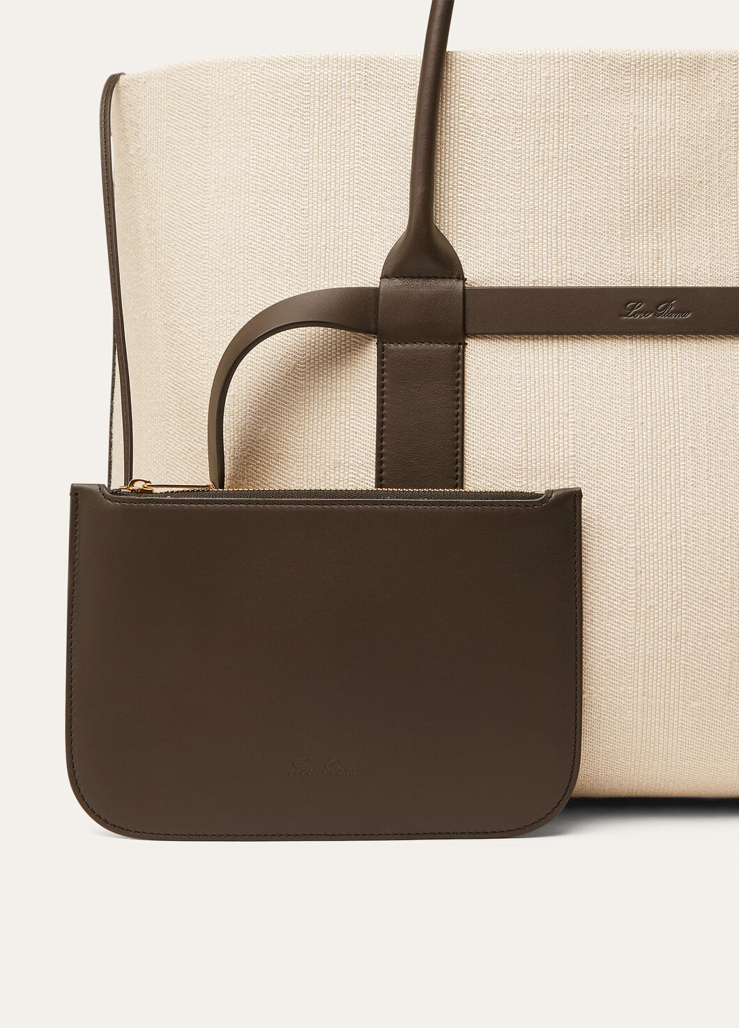 Loro Piana Ghiera Shopper Large Handbag In Cream Yellow Amber-dark Chocolate Licorice/sun Gold