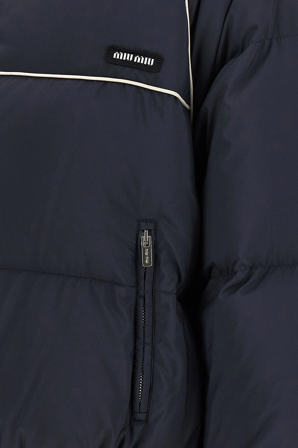 Miu Miu High Collar Long Sleeve Cotton Coat In Blue