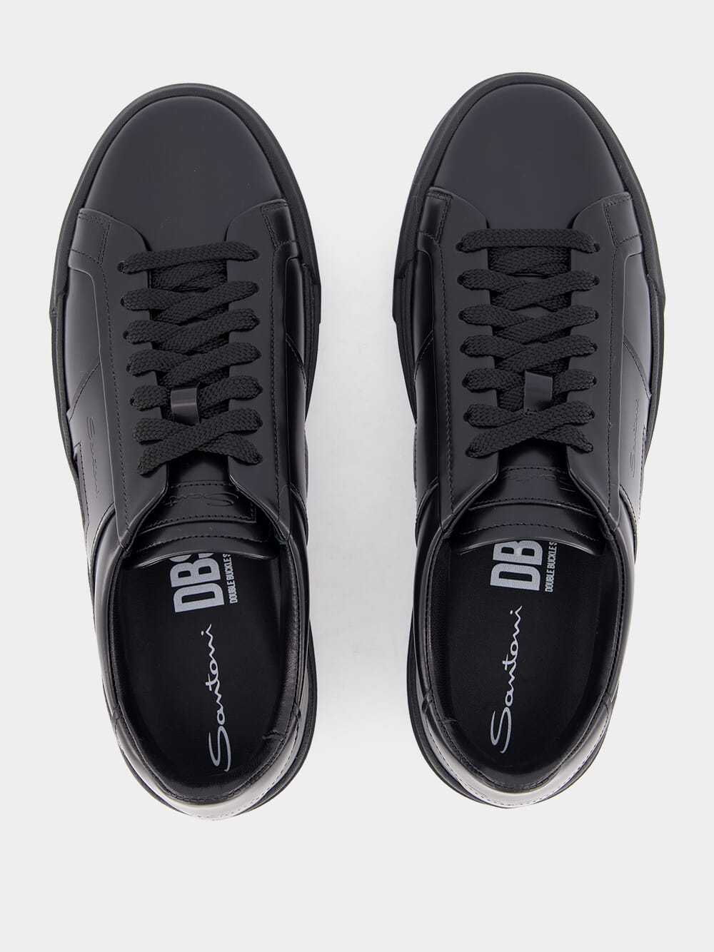Santoni Double Buckle Sneaker Man Sneakers Black Size 7.5 Leather In Black