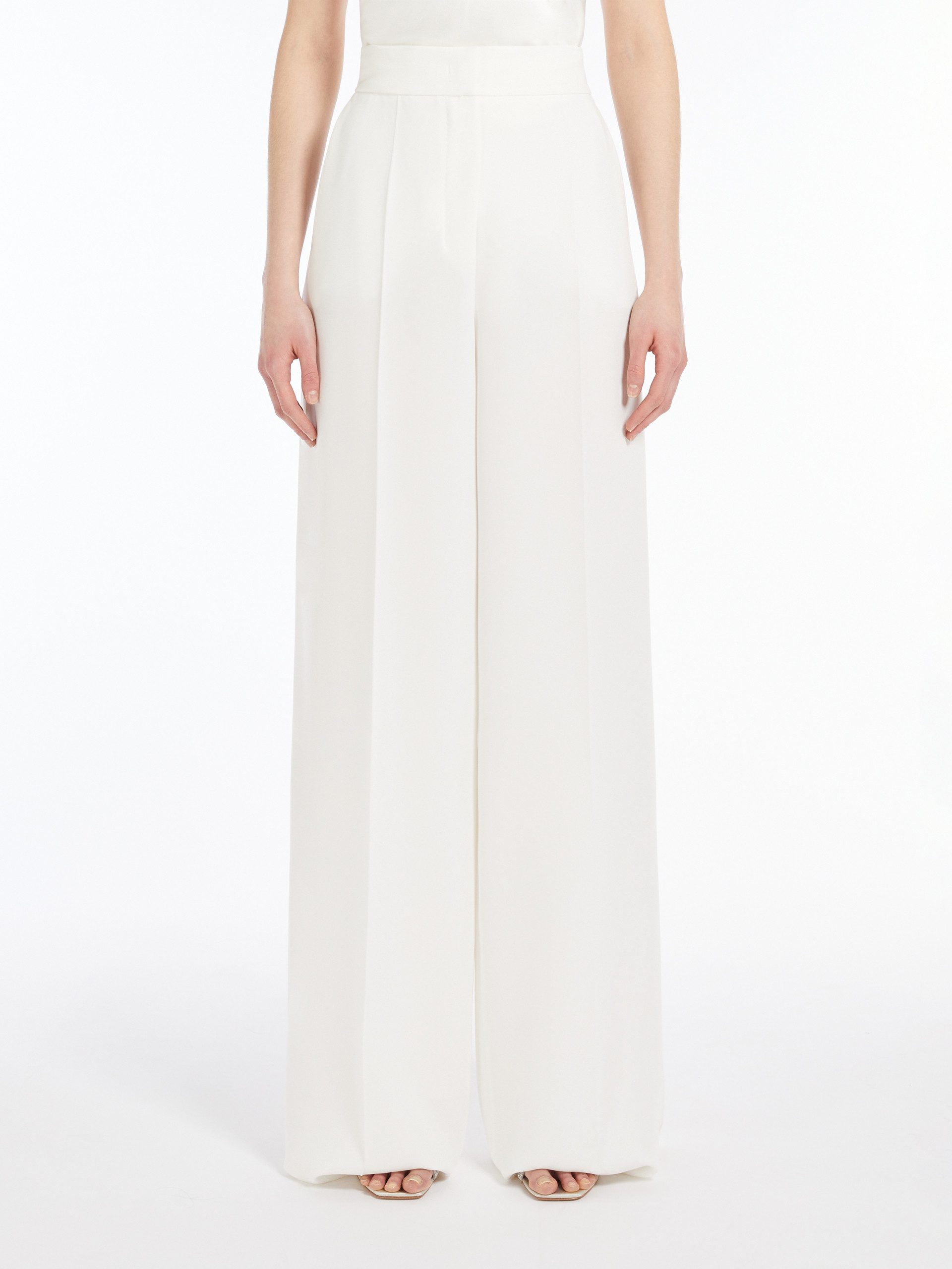 Shop Max Mara Straight Cady Trousers In White