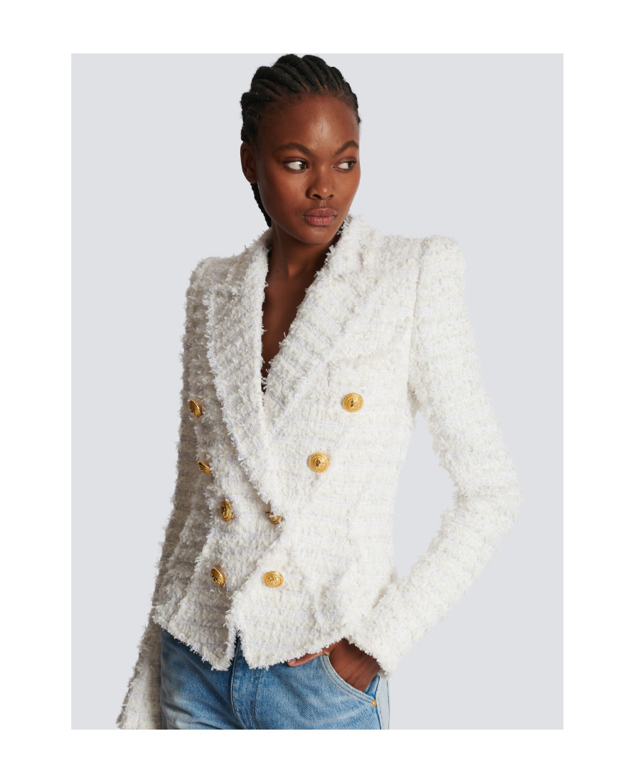 Balmain Slim-fit Tweed Jacket In Neutral