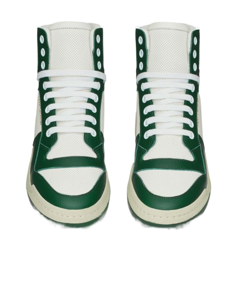 Saint Laurent Sl/24 Mid-top Sneakers In Smooth And Perforated Leather In White