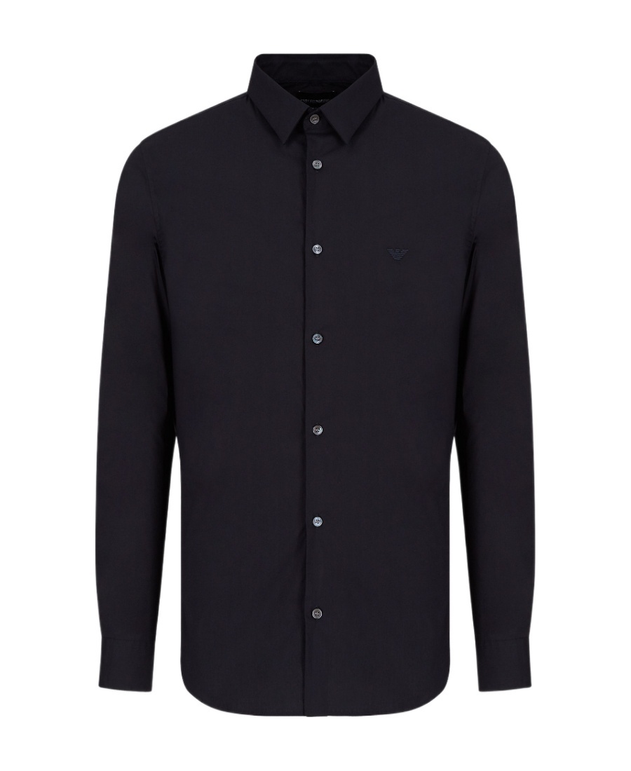 Emporio Armani Long-sleeved Lapel Full-body Logo Jacquard Shirt In Black