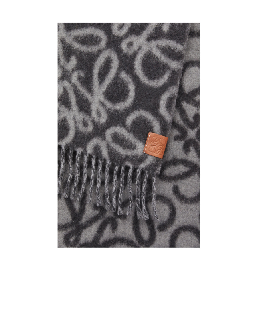 Loewe Double-sided Wool Anagram Scarf In Black