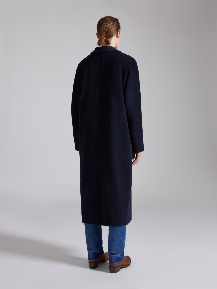 Max Mara Roseto Midi Coat In Alpaca And Wool Black In Black