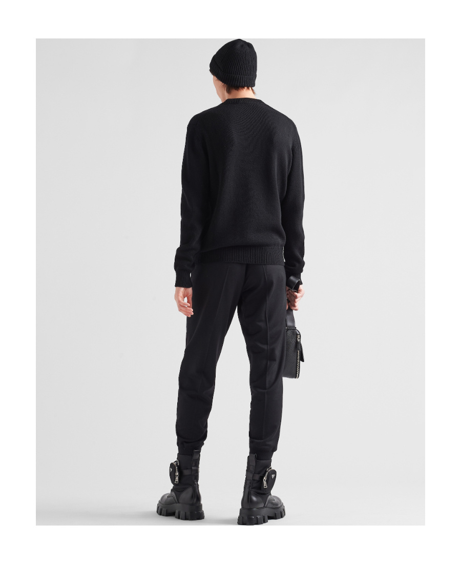 Prada Logo Embroidered Crewneck Knit Sweater In Black
