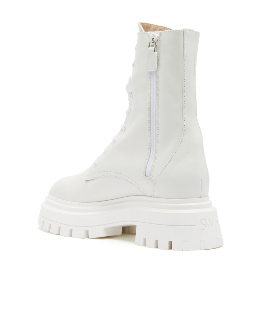 Stuart Weitzman Lace Up Short Boots In White