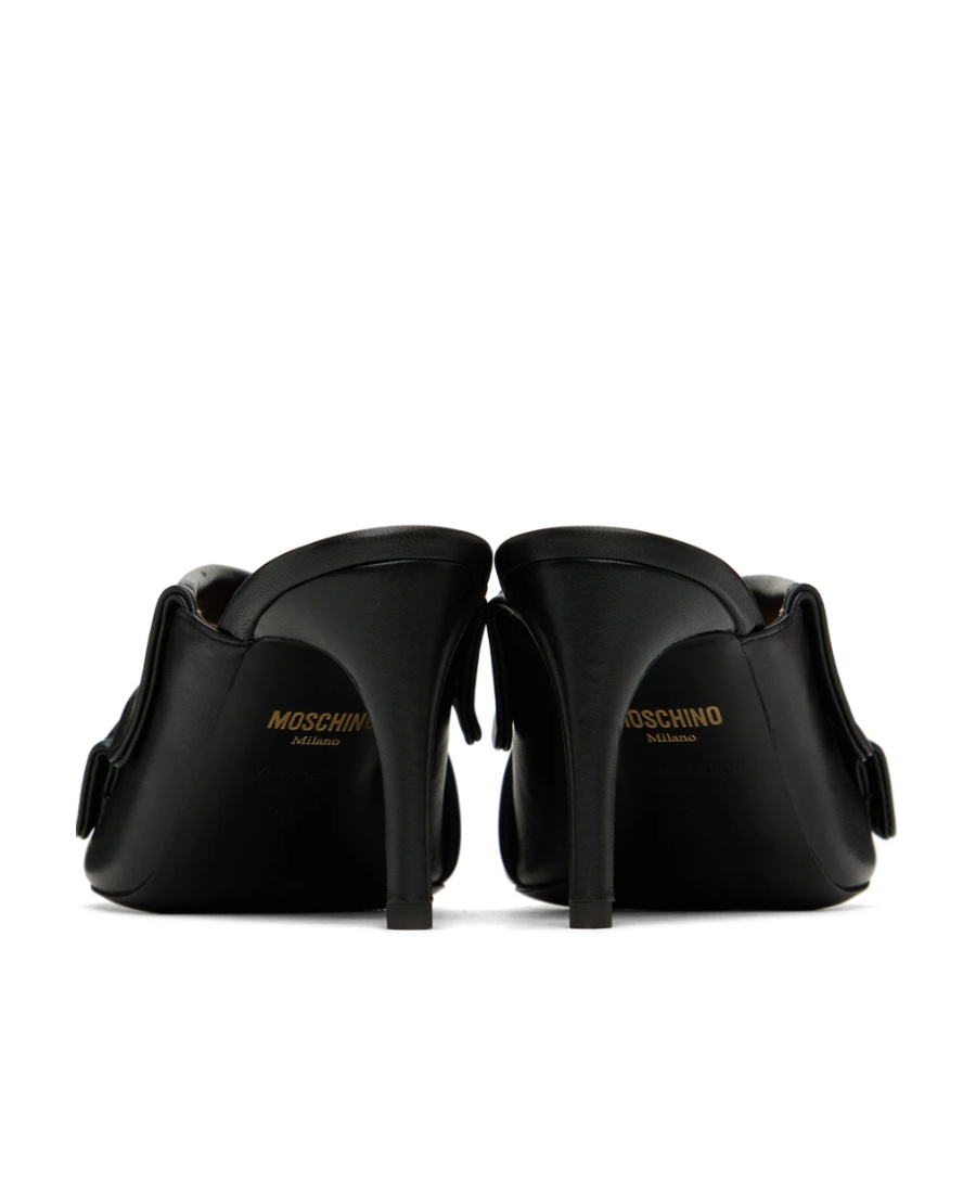 Moschino Heeled Leather Mules In Black