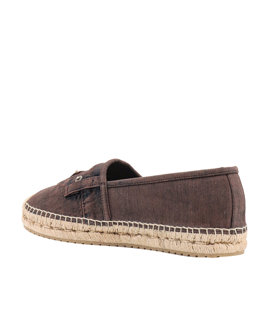 Dolce & Gabbana Canvas Denim Logo-patch Slip-on Espadrilles In Brown