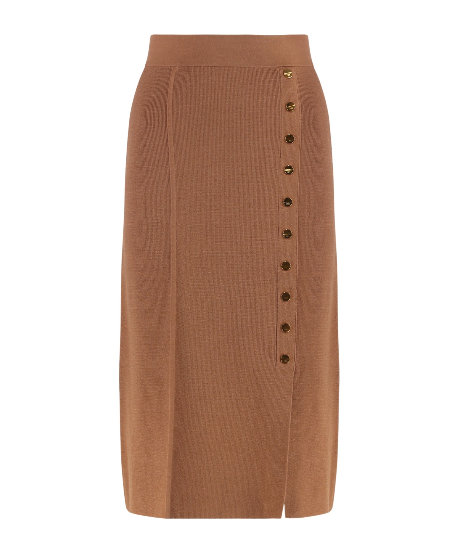 Elisabetta Franchi Skirt In Knitted Fabric With Jewel Buttons In Brown