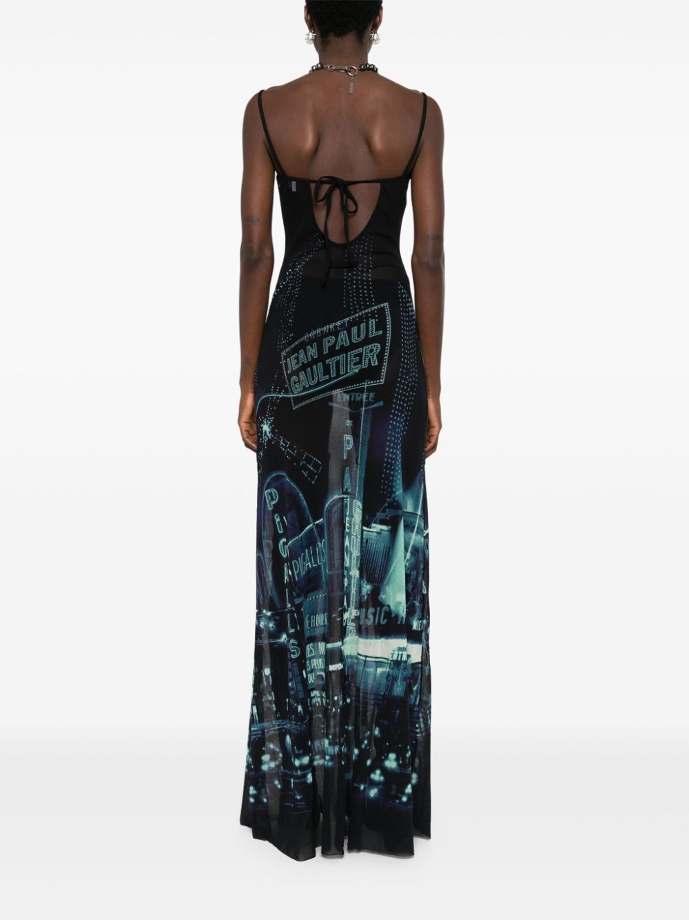 Jean Paul Gaultier Printed Tulle Maxi Dress In Black